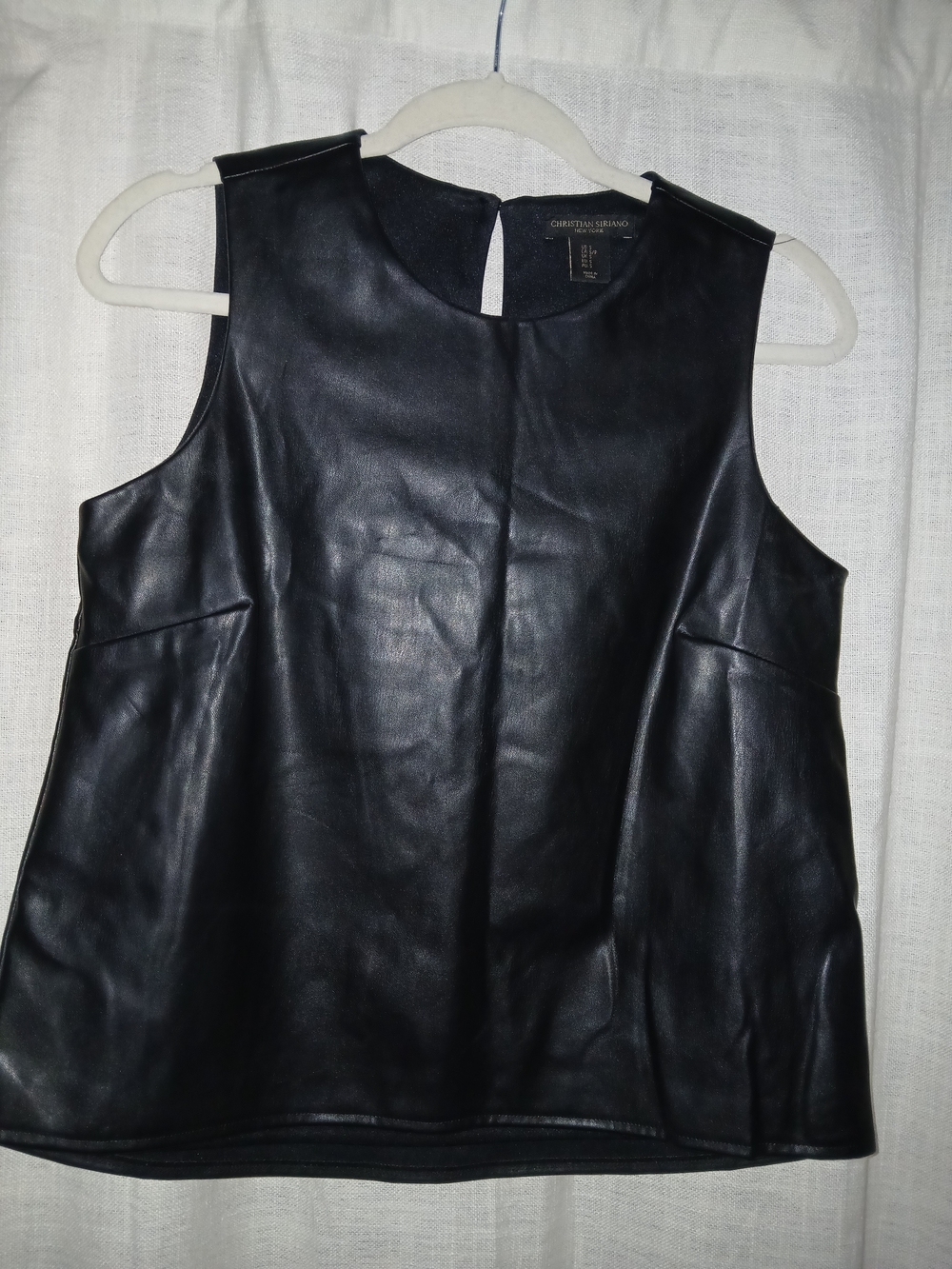Christian Siriano Black Faux Leather Sleeveless Shell